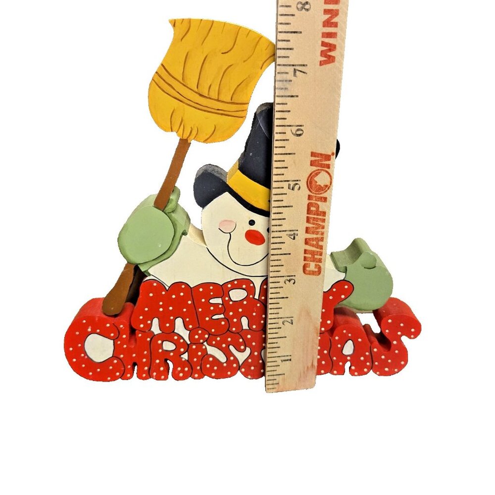 Vintage Hand Painted Wood Santa and Snowman Shelf Sitter Artist Signed Christmas - Picture 7 of 9